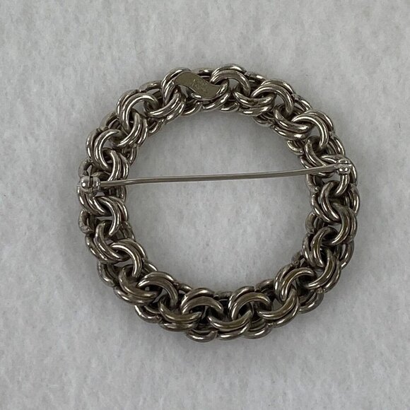 H.S.B. Sterling Silver Brooch, Flat Link Round Circle Pin Minimalist Vintage - Picture 3 of 5